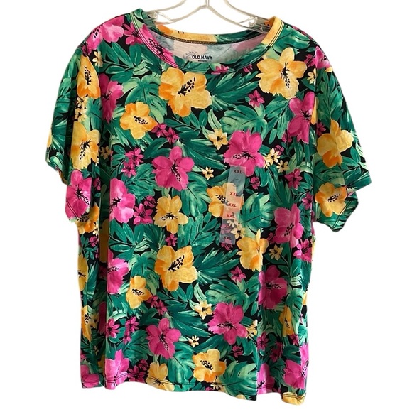OLD NAVY  CREW NECK FLORAL TEE SHIRT Size XXL Short Sleeves Plus Size Colorful - Picture 2 of 9